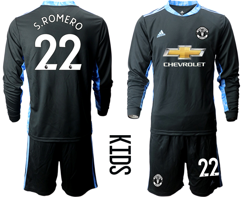 Youth 2020-2021 club Manchester United black long sleeved Goalkeeper #22 Soccer Jerseys1